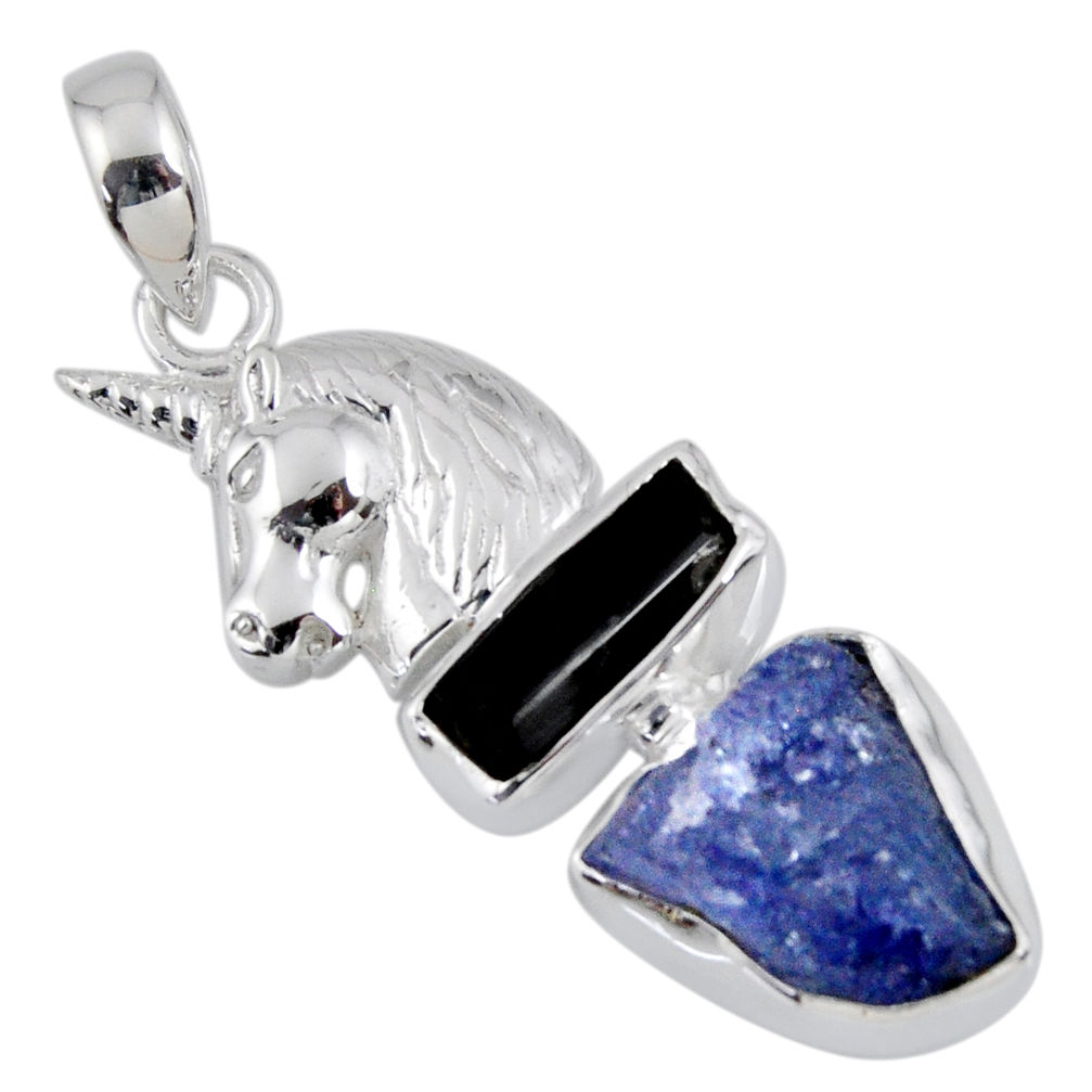 925 silver 11.71cts natural blue tanzanite rough horse pendant jewelry r55511