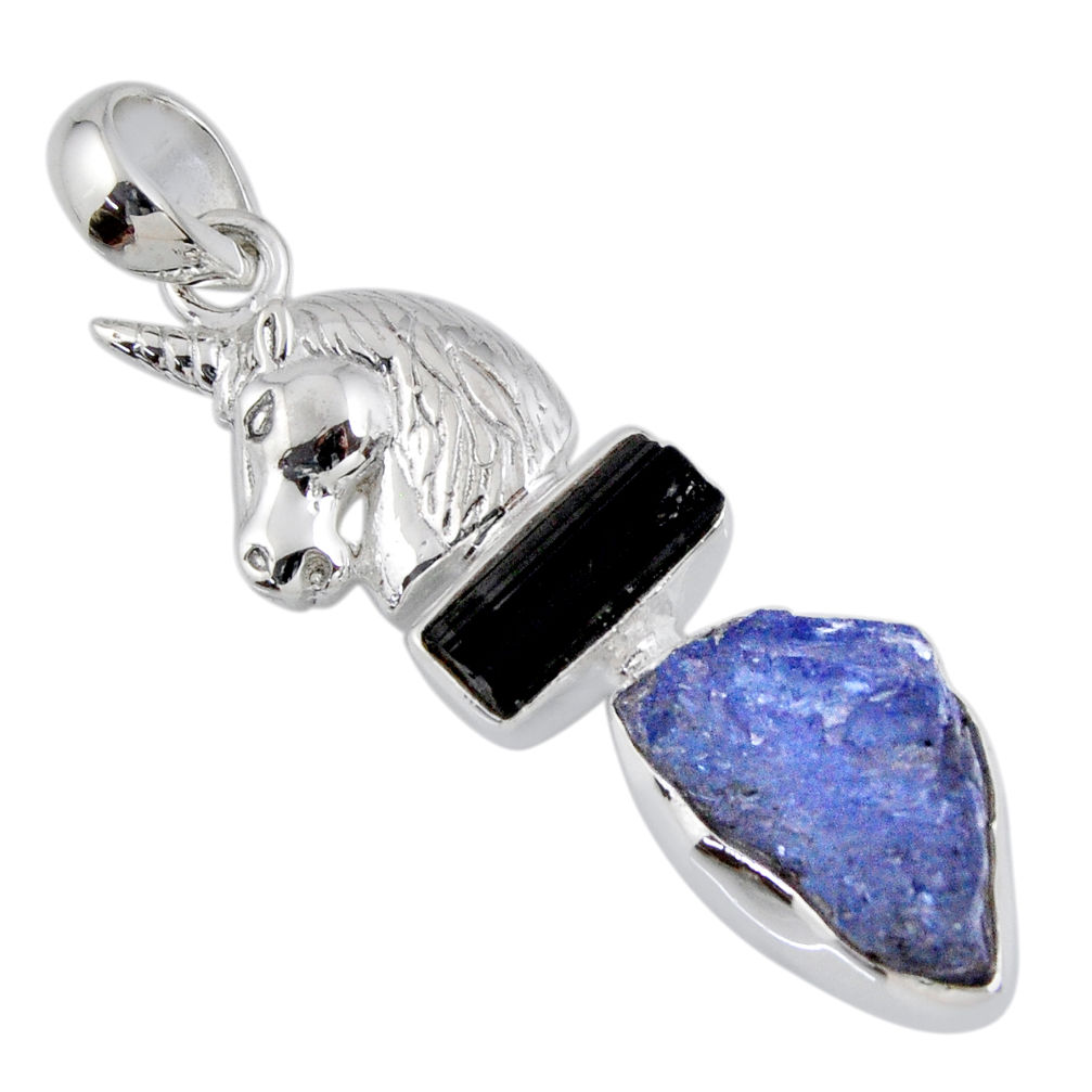 925 silver 11.93cts natural blue tanzanite rough horse pendant jewelry r55513