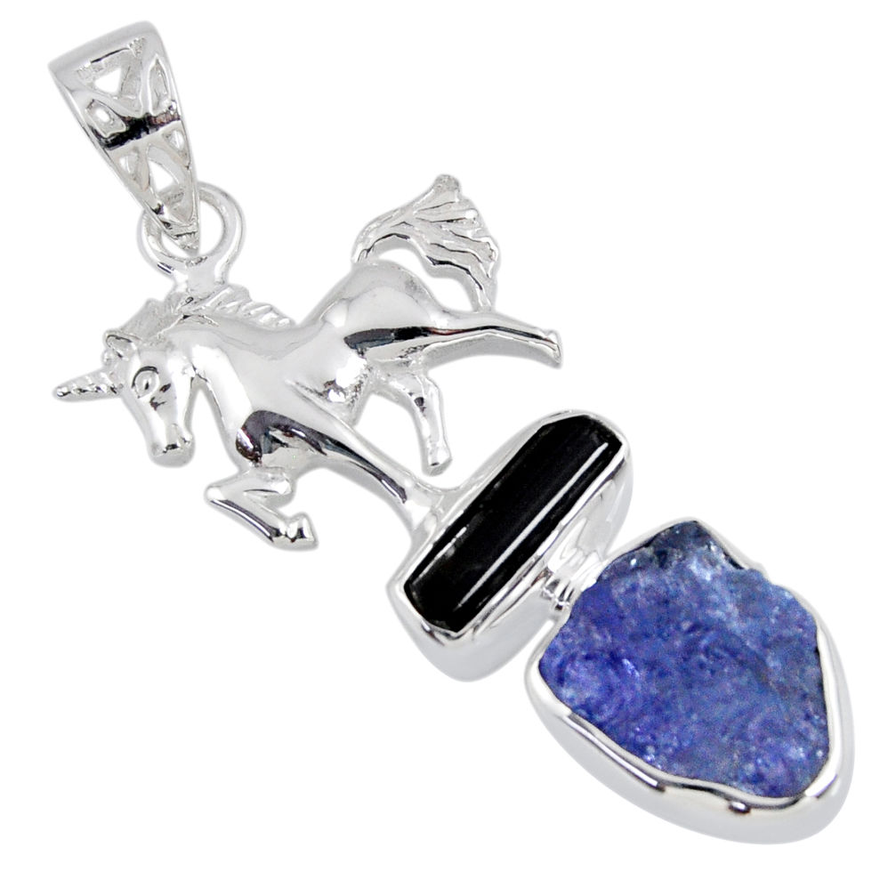 925 silver 11.02cts natural blue tanzanite rough horse pendant jewelry r55518