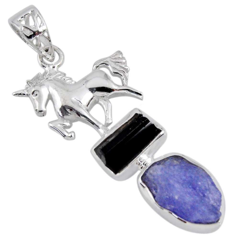 925 silver 11.23cts natural blue tanzanite rough horse pendant jewelry r55564