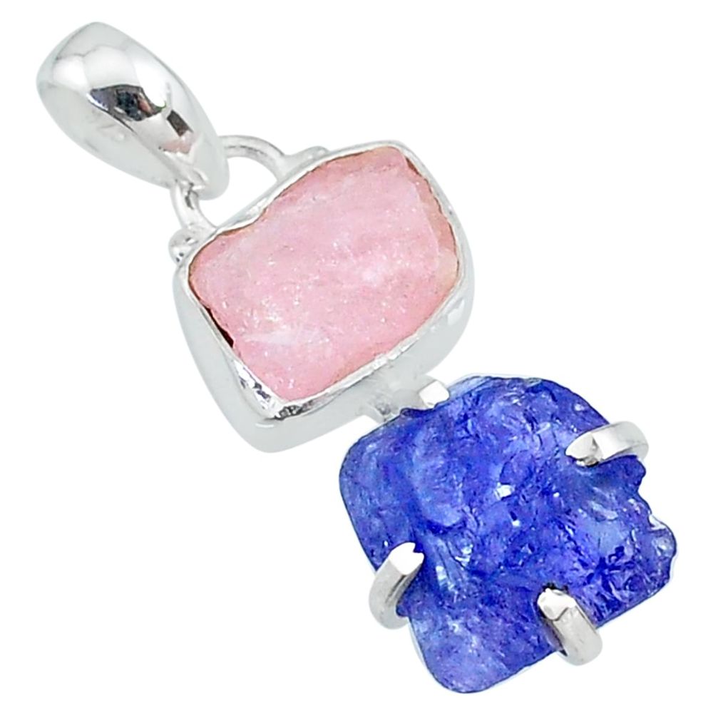 925 silver 8.69cts natural blue tanzanite raw morganite raw pendant t10891