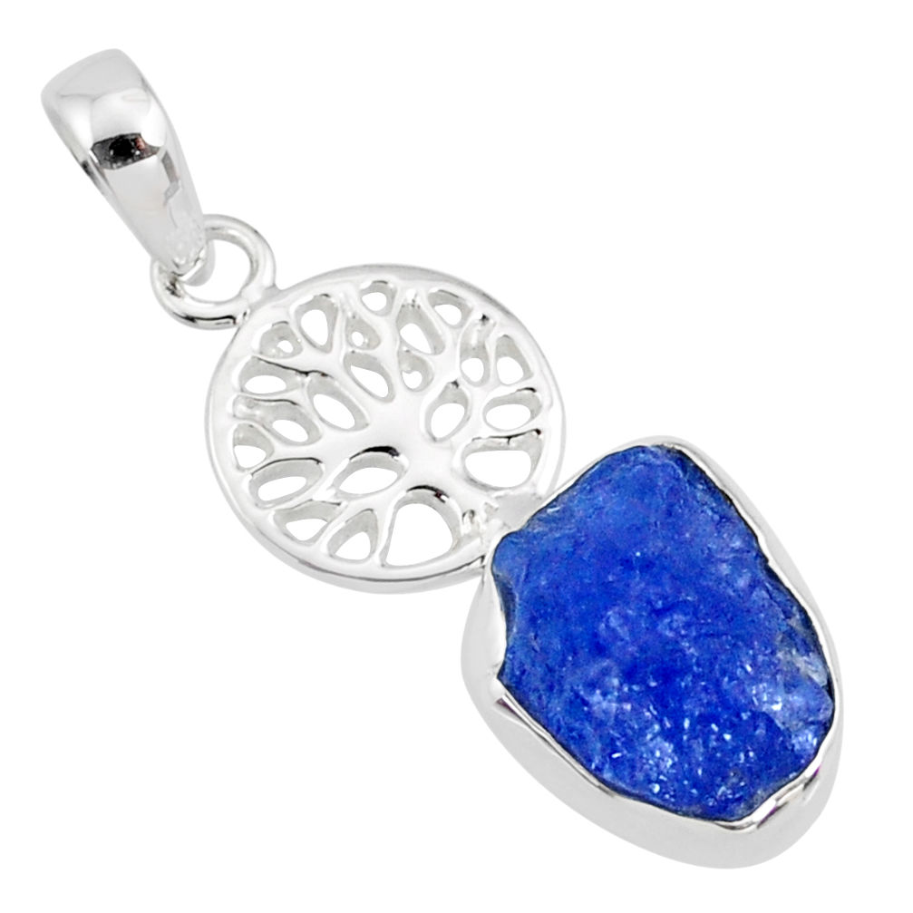 925 silver 6.82cts natural blue tanzanite raw tree of life pendant r80888