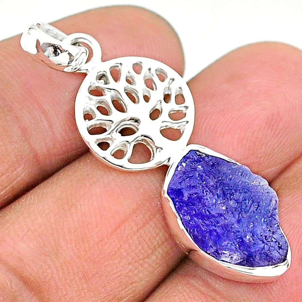 925 silver 7.60cts natural blue tanzanite raw tree of life pendant t17176