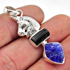 925 silver 10.54cts natural blue tanzanite tourmaline rough horse pendant n48210
