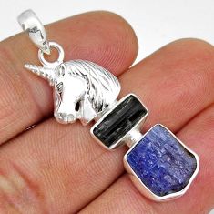 925 silver 11.97cts natural blue tanzanite tourmaline rough horse pendant y7678