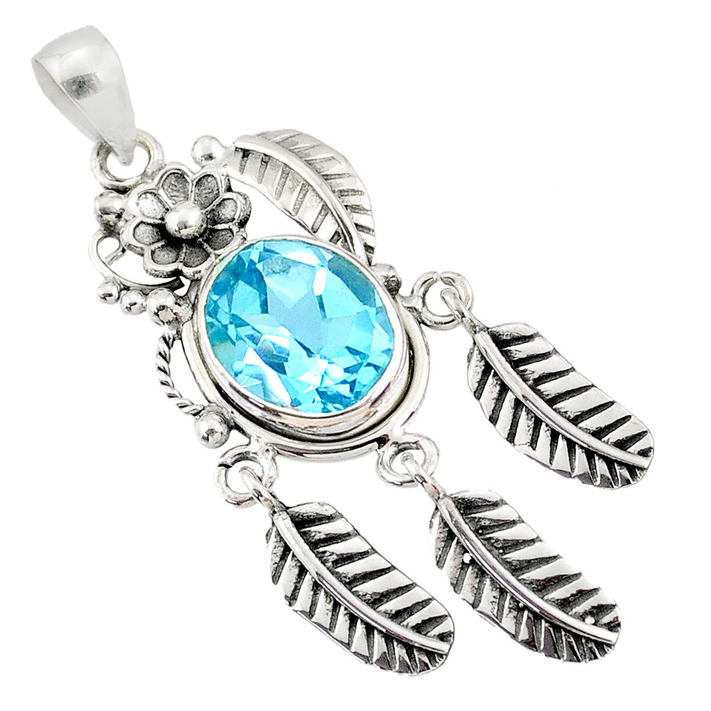 925 silver 5.18cts natural blue topaz oval shape dreamcatcher pendant r67804