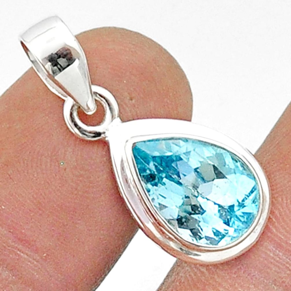 925 silver 3.99cts natural blue topaz pear shape pendant jewelry u23080