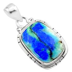 925 silver 13.26cts natural blue turquoise azurite octagan shape pendant t37468