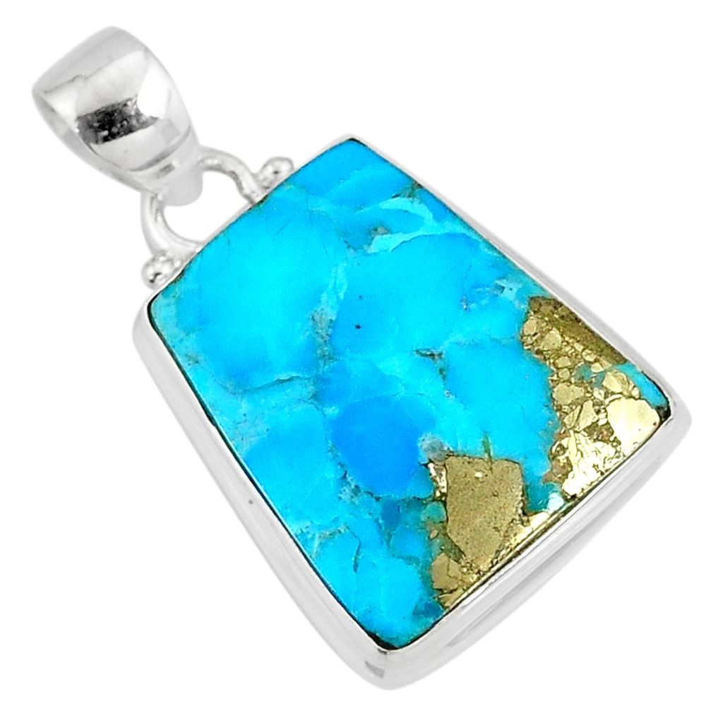 925 silver 12.58cts natural blue turquoise pyrite fancy pendant r78199