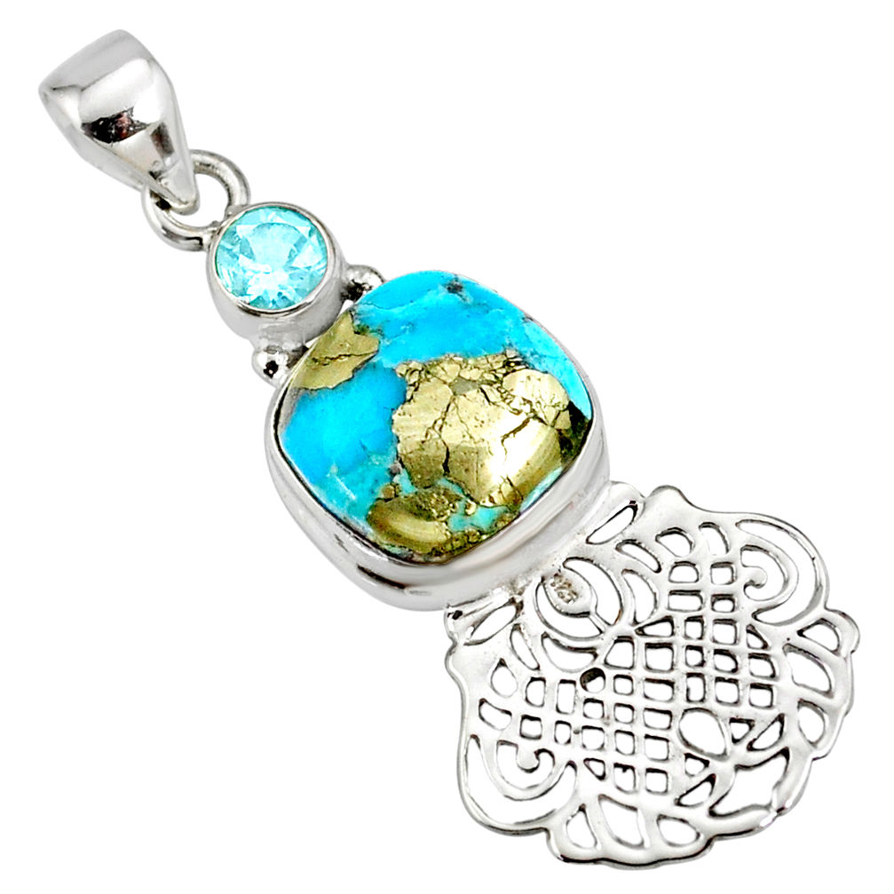 925 silver 7.66cts natural blue turquoise pyrite topaz pendant r78097