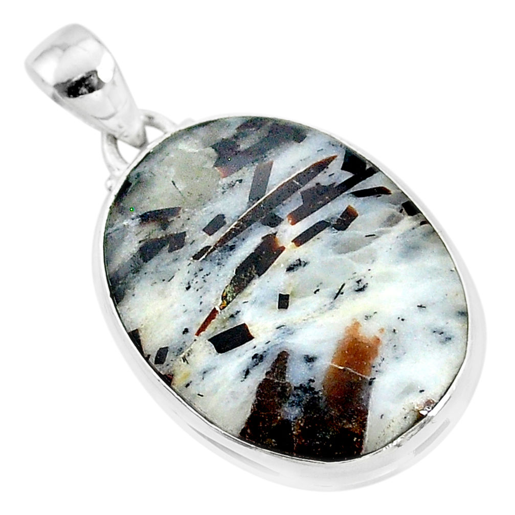 925 silver 21.48cts natural bronze astrophyllite (star leaf) oval pendant r95964