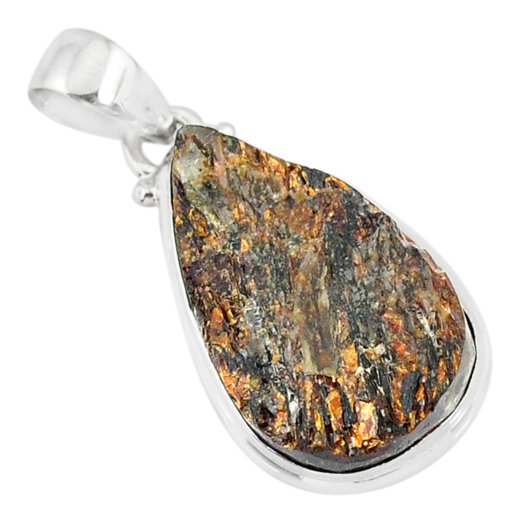 925 silver 13.15cts natural bronze astrophyllite (star leaf) pear pendant r86013