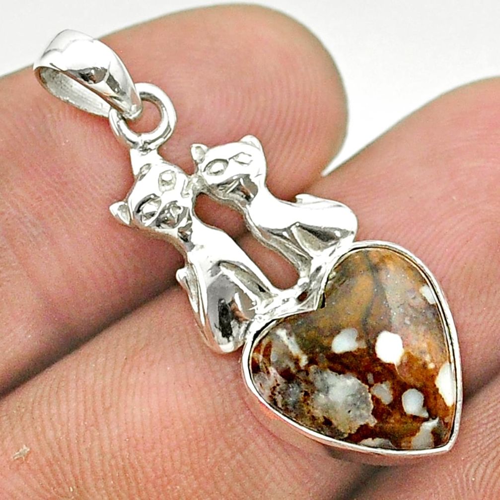 925 silver 5.76cts natural bronze wild horse magnesite two cats pendant t55283