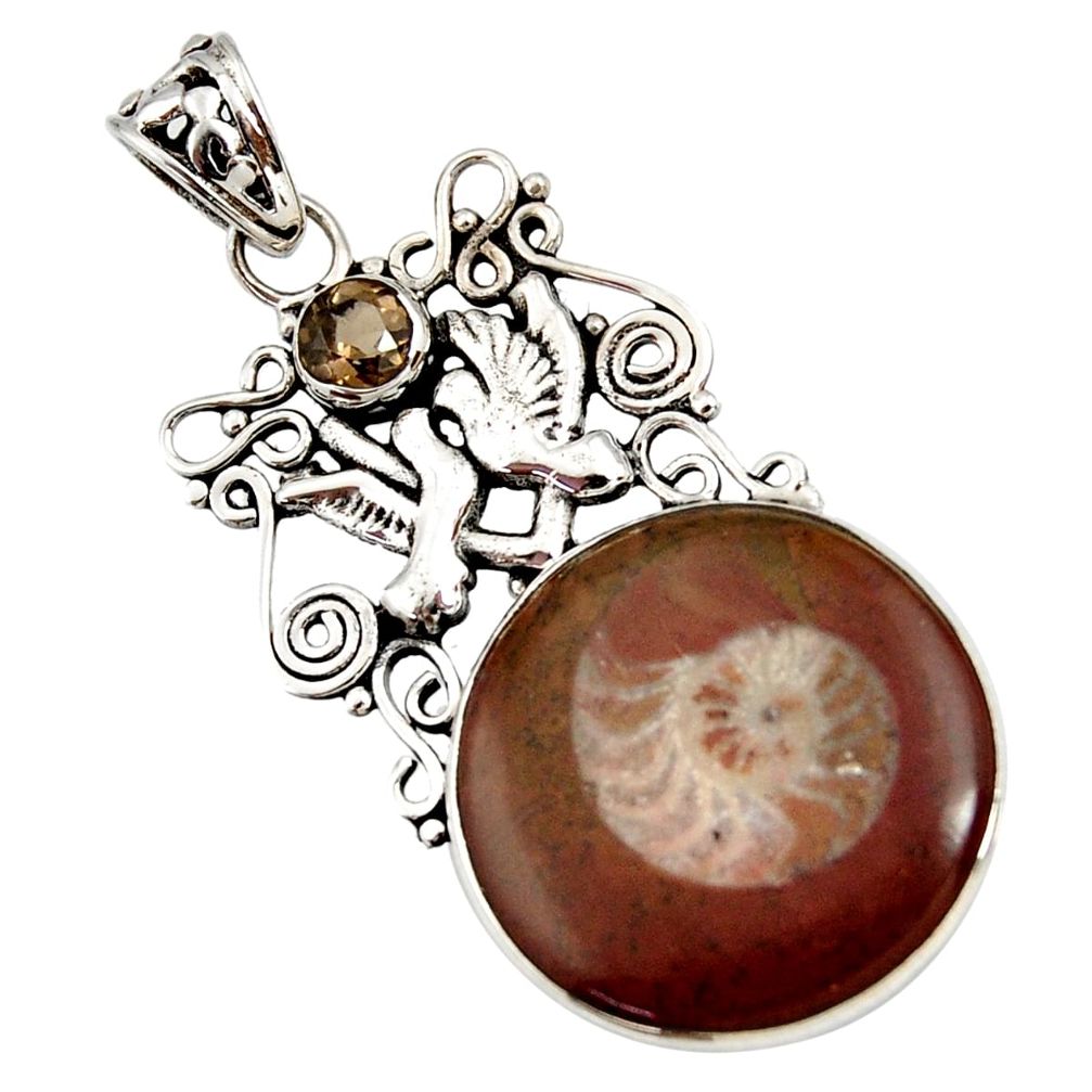 cts natural brown ammonite fossil love birds pendant d44204