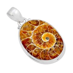 925 silver 18.34cts natural brown ammonite fossil oval pendant jewelry y6054