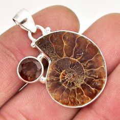 925 silver 15.02cts natural brown ammonite fossil smoky topaz pendant y52998