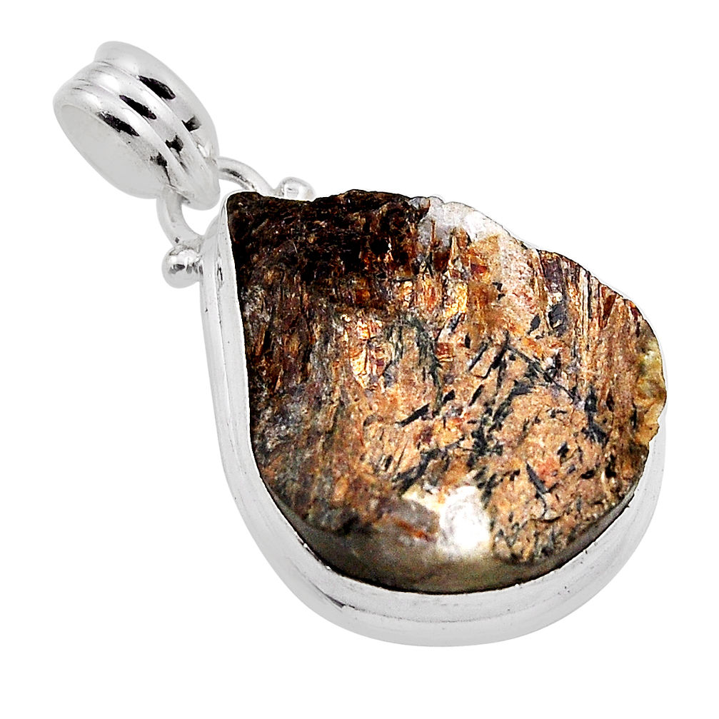 925 silver 26.16cts natural brown astrophyllite (star leaf) pear pendant n25064