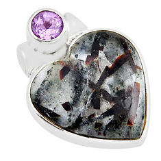 925 silver 13.15cts natural brown astrophyllite purple amethyst pendant y52674