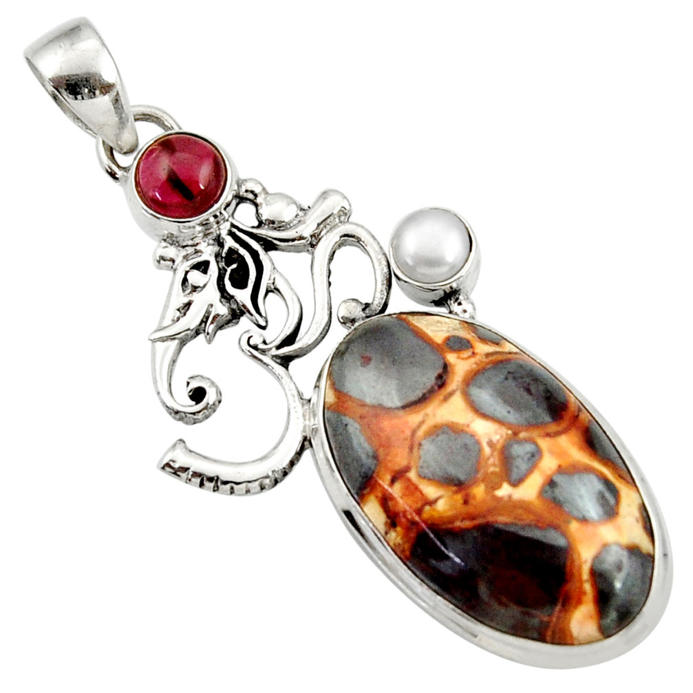 925 silver 22.22cts natural brown bauxite garnet symbol om pendant d43212