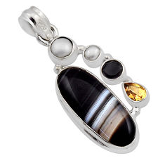925 silver 11.71cts natural brown botswana agate citrine pearl pendant n13586