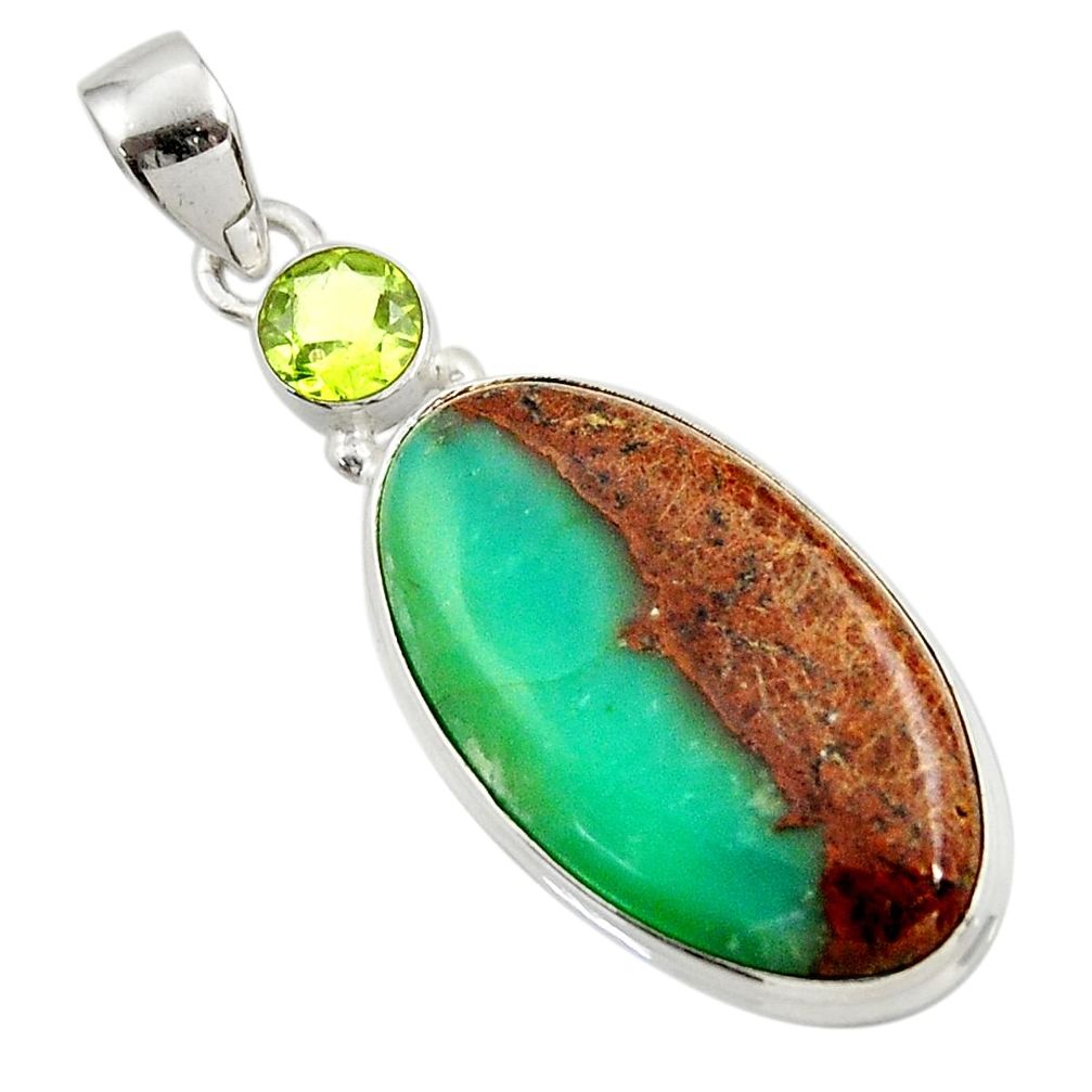 925 silver 18.15cts natural brown boulder chrysoprase peridot pendant d45378