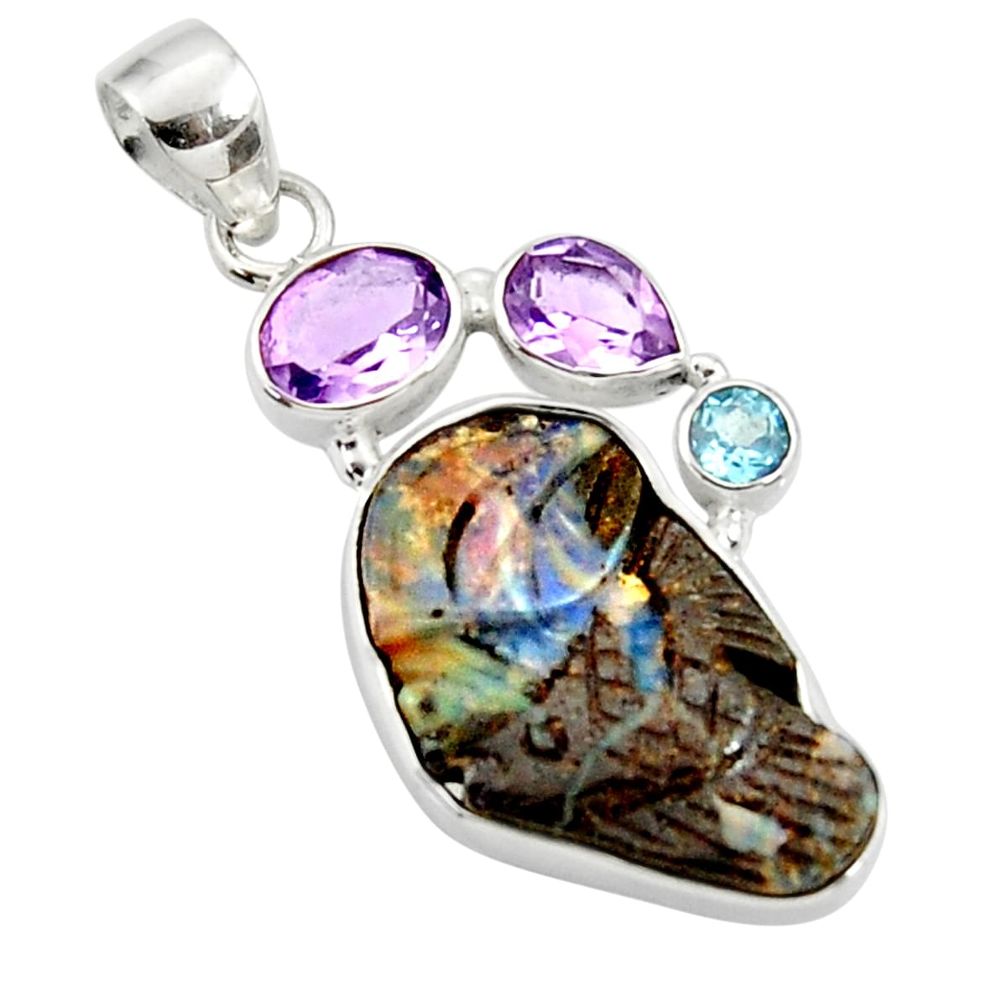 cts natural brown boulder opal carving amethyst pendant d44649