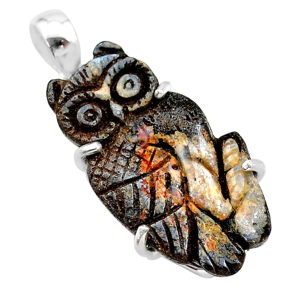 925 silver 15.31cts natural brown boulder opal carving fancy owl pendant t24087