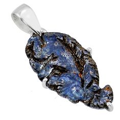 925 silver 14.08cts natural brown boulder opal carving fish pendant u92700