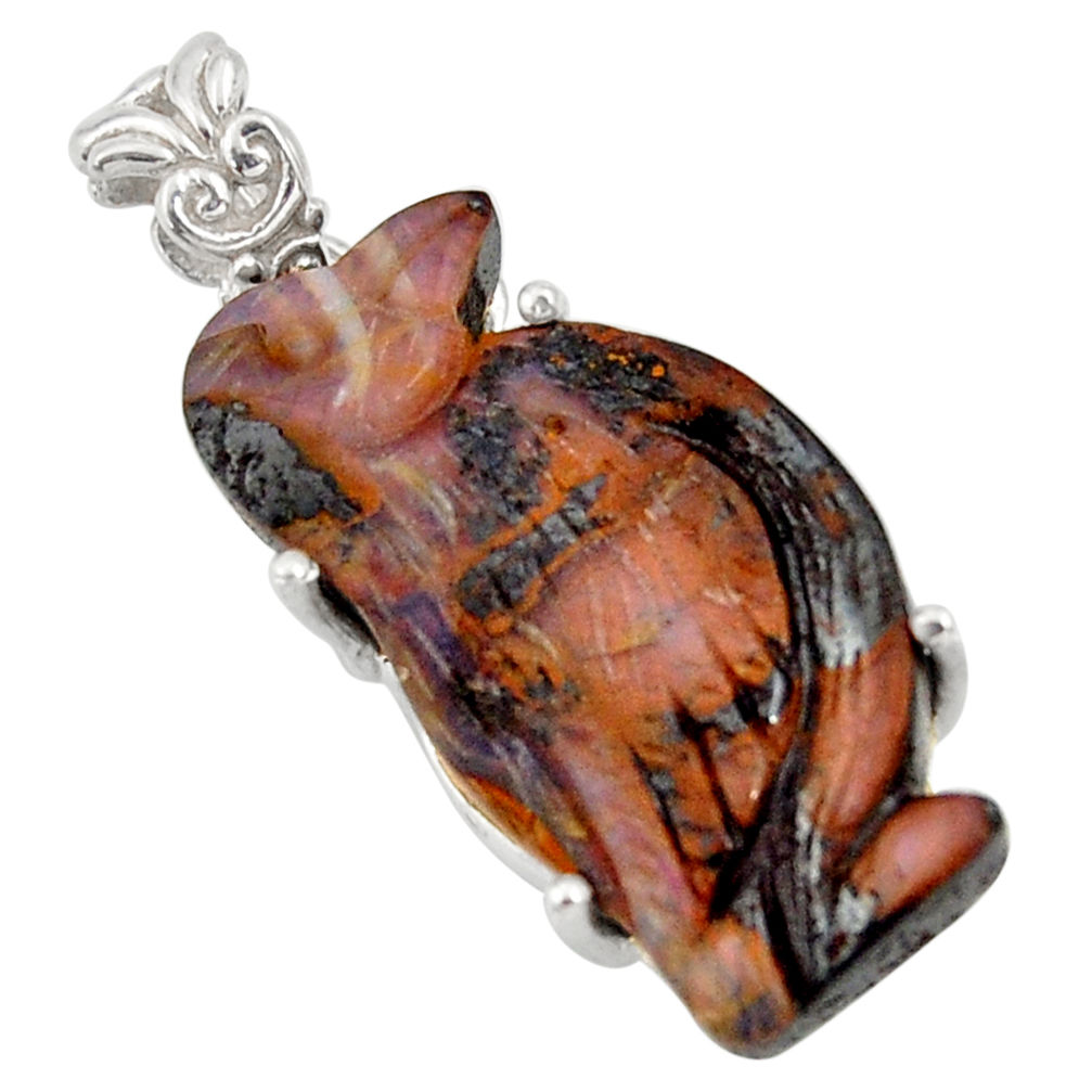 925 silver 24.11cts natural brown boulder opal carving penguin pendant r30784