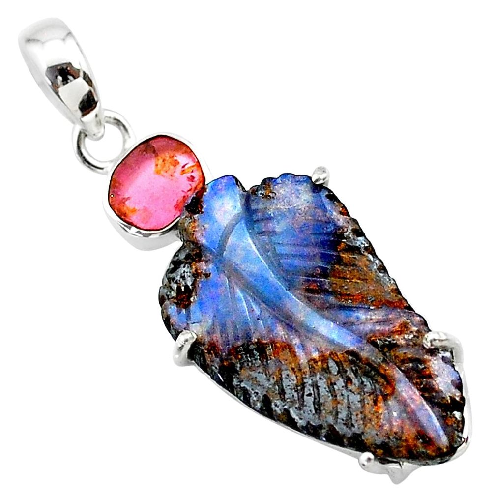 925 silver 15.68cts natural brown boulder opal carving tourmaline pendant t24064