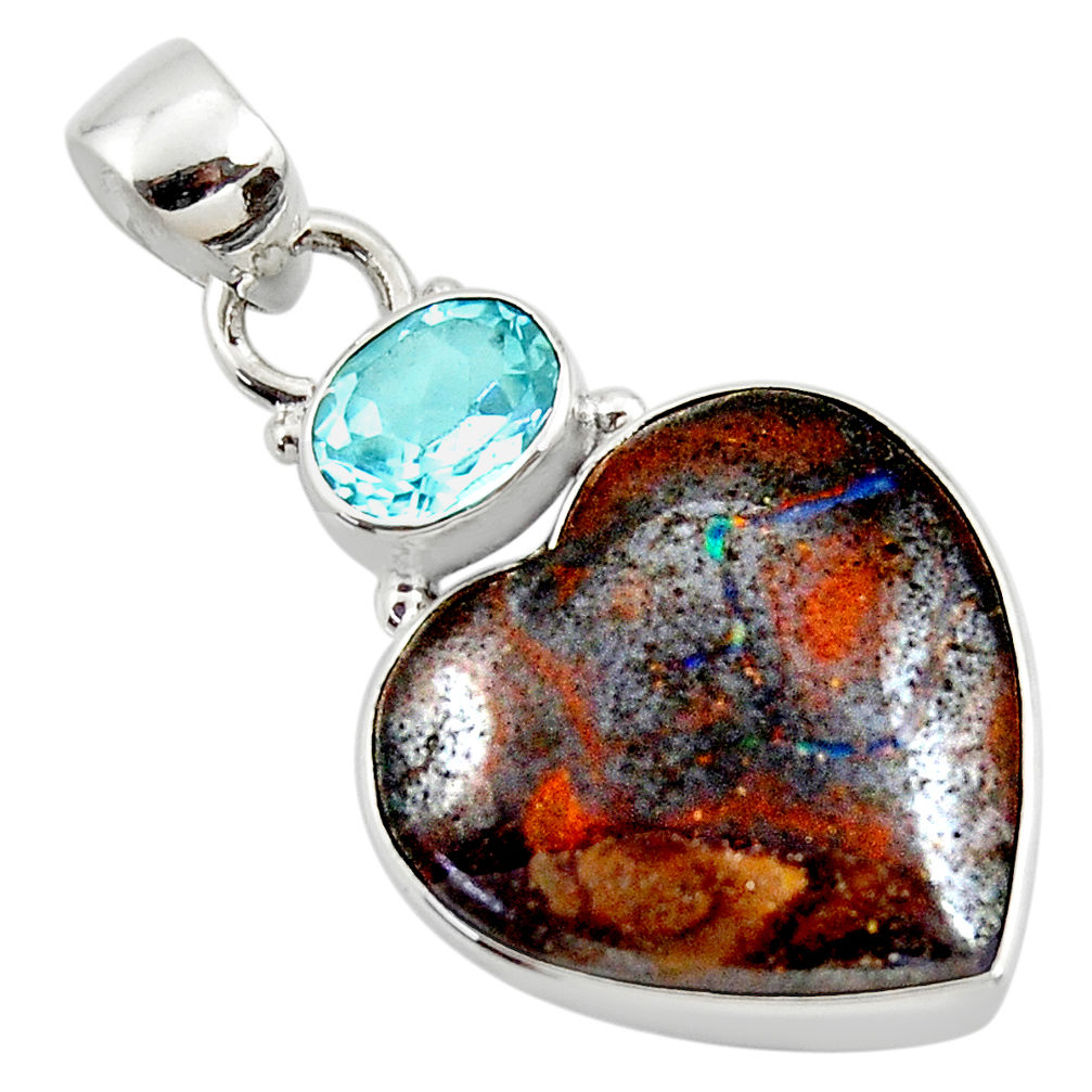 925 silver 16.18cts natural brown boulder opal heart topaz pendant r50004