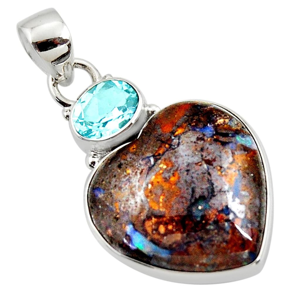 925 silver 17.57cts natural brown boulder opal heart topaz pendant r50006
