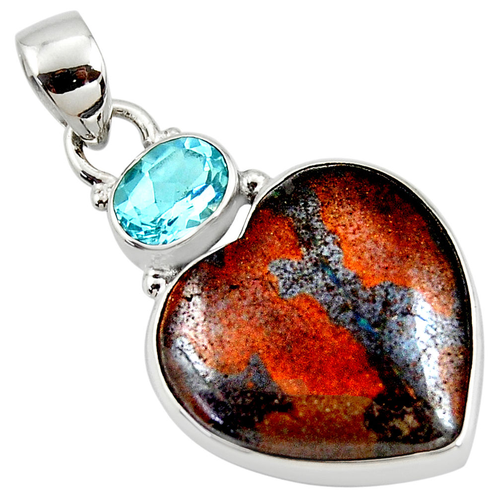 925 silver 17.57cts natural brown boulder opal heart topaz pendant r50010