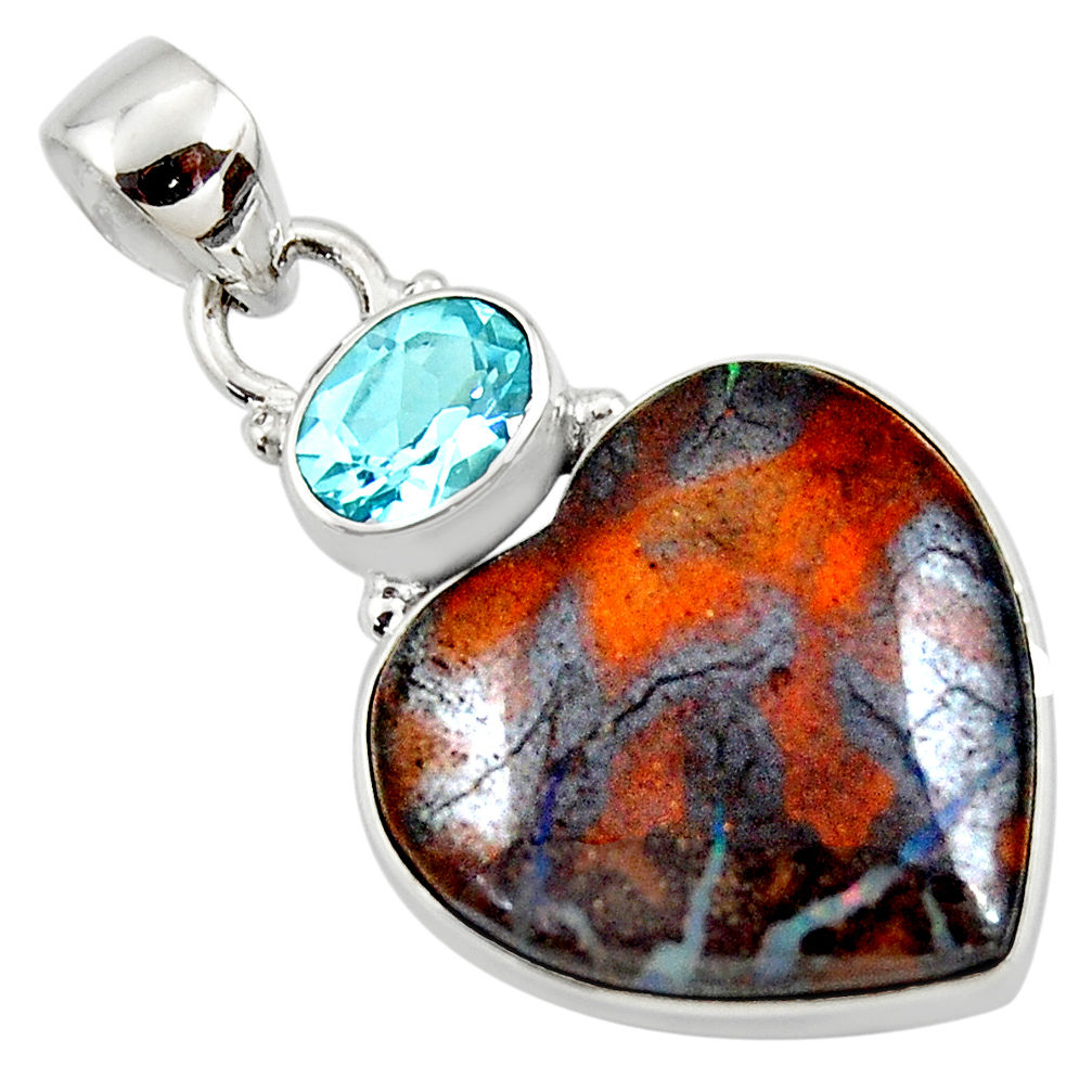 925 silver 18.15cts natural brown boulder opal heart topaz pendant r50015