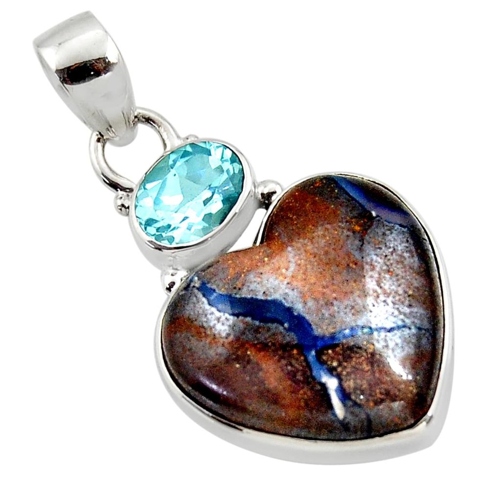 925 silver 17.18cts natural brown boulder opal heart topaz pendant r50020