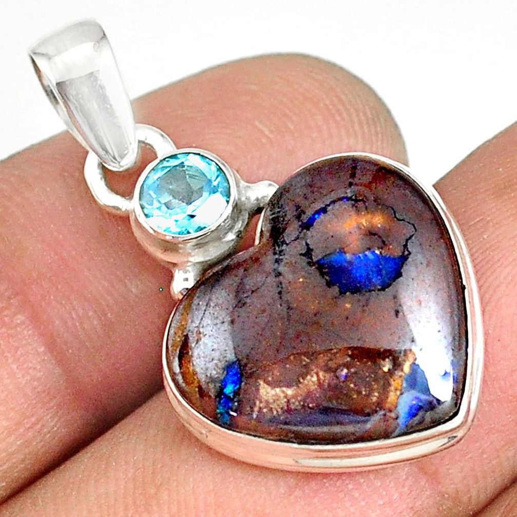 925 silver 13.08cts natural brown boulder opal heart topaz pendant r76424