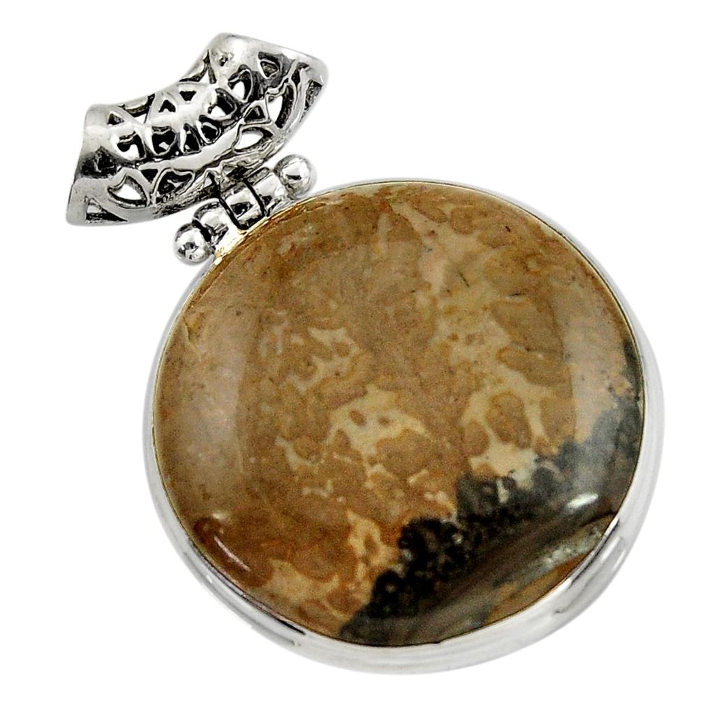 925 silver 29.32cts natural brown cotham landscape marble oval pendant d41583