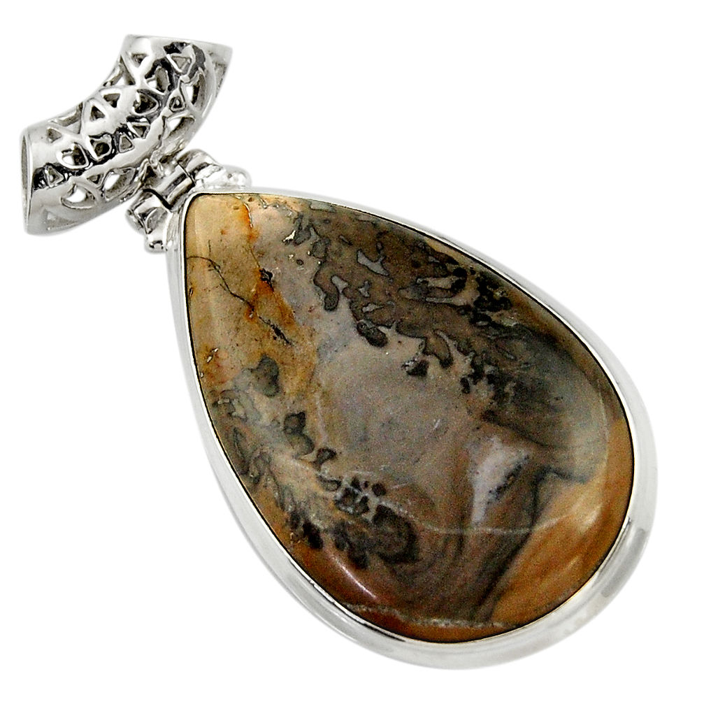 925 silver 30.44cts natural brown cotham landscape marble oval pendant d41592