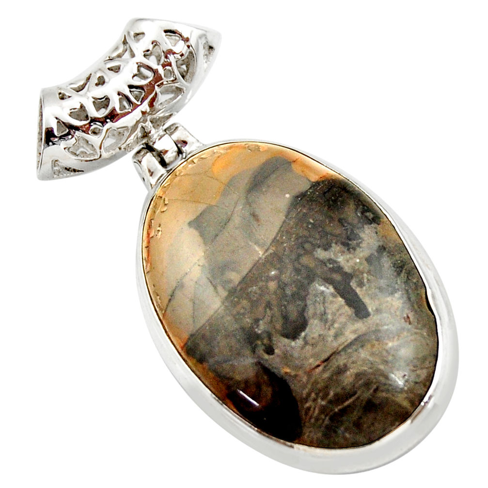 925 silver 18.68cts natural brown cotham landscape marble oval pendant d42247