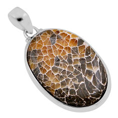 925 silver 22.90cts natural brown dinosaur bone fossilized oval pendant n40105