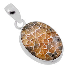 925 silver 13.56cts natural brown dinosaur bone fossilized oval pendant n40123