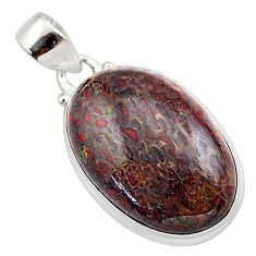 925 silver 17.18cts natural brown dinosaur bone fossilized oval pendant t38444