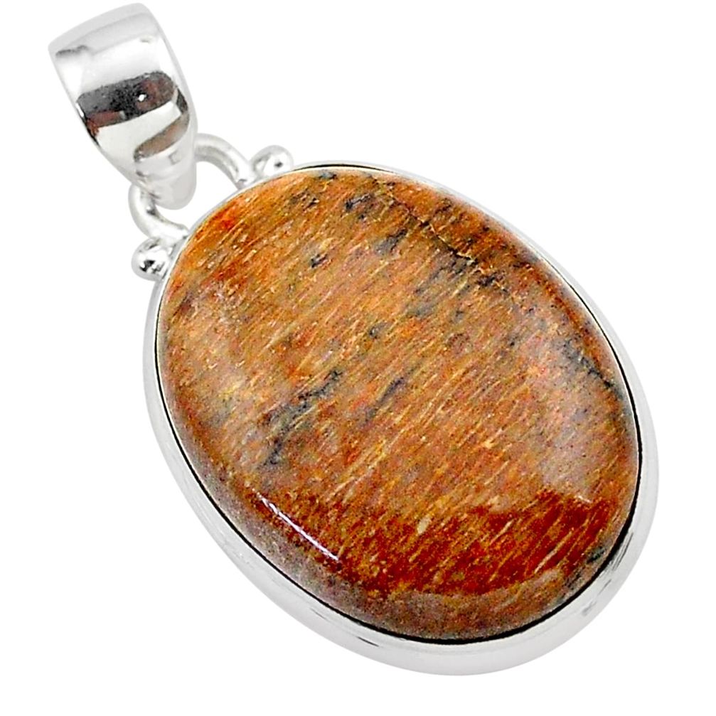 925 silver 17.57cts natural brown dinosaur bone fossilized oval pendant t38457