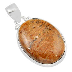925 silver 16.87cts natural brown dinosaur bone fossilized oval pendant y52557