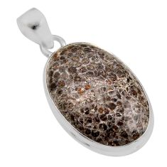 925 silver 13.56cts natural brown dinosaur bone fossilized oval pendant y92327