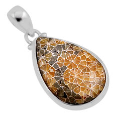 925 silver 16.15cts natural brown dinosaur bone fossilized pear pendant n40103