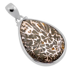 925 silver 19.45cts natural brown dinosaur bone fossilized pear pendant n40110