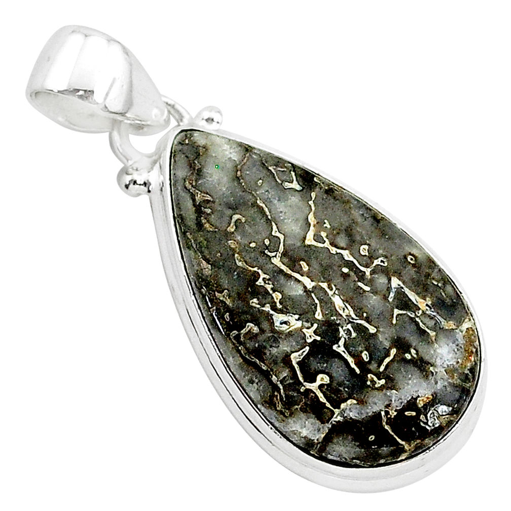 925 silver 15.08cts natural brown dinosaur bone fossilized pear pendant r94892
