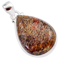 925 silver 18.68cts natural brown dinosaur bone fossilized pear pendant t38488