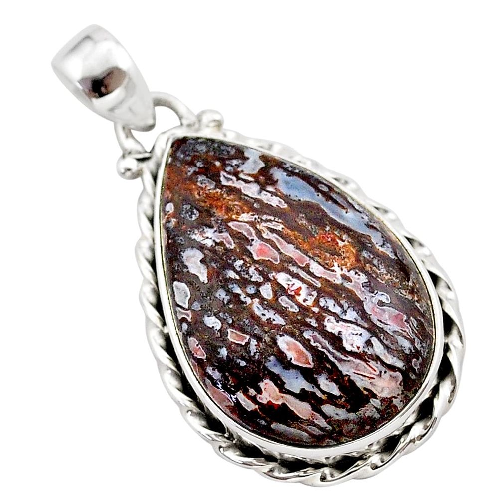 925 silver 17.22cts natural brown dinosaur bone fossilized pear pendant t38715